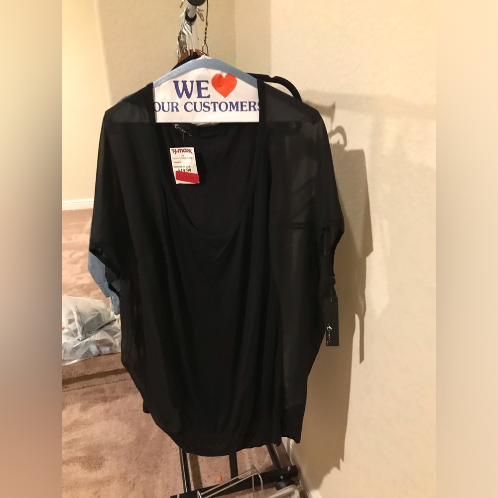 Sheer Black Top, side panels are sheer, middle is double layered